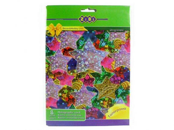 Картон кольоровий голографічний А-4 8арк Zibi Картон кольоровий голографічний А-4 8арк Zibi