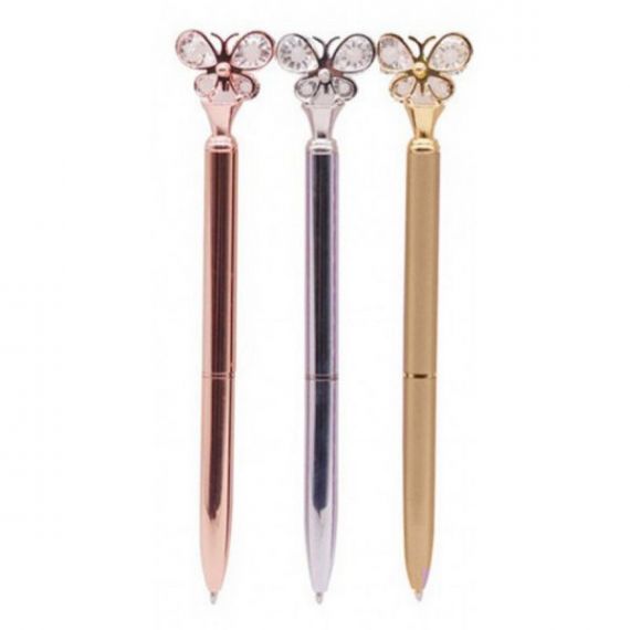 Ручка кулькова Метелик-стрази, пластиковий футляр, асорті