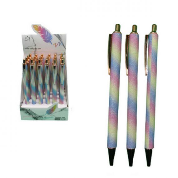 Ручка кулькова Блискуча Веселка автоматична, металевий корпус, синій