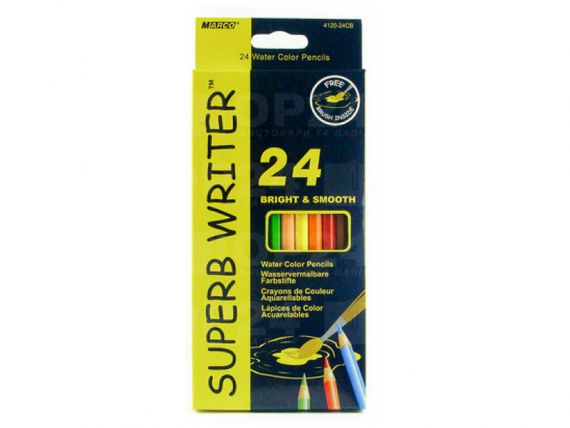 Карандаши цветные 24шт. Marco Superb Writer акварельные + кисть Карандаши цветные 24шт. Marco Superb Writer акварельные + кисть