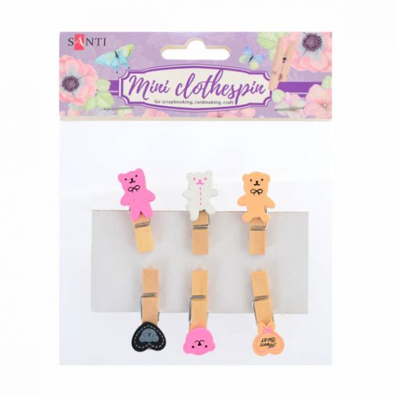 Набор прищепок деревяных декоративных 6шт*3,5см Santi Набор прищепок деревяных декоративных 6шт*3,5см Santi