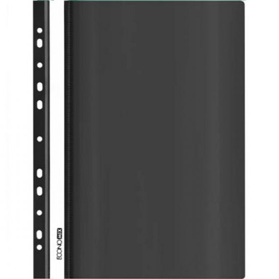Скоросшиватель А-4 Economix с перф. на 11 отверстий фактура глянец черный Скоросшиватель А-4 Economix с перф. на 11 отверстий фактура глянец черный