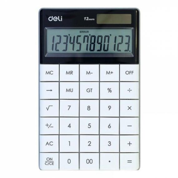 Калькулятор Deli 12р бухг. 2эл.живлення, бесшовные кнопки, белый, 165х103х12,0мм Калькулятор Deli 12р бухг. 2эл.живлення, бесшовные кнопки, белый, 165х103х12,0мм