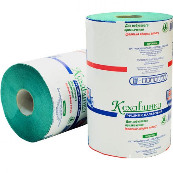 Полотенце бумажное Кохавинка 1-но слойное, 1шт. макулатурное, зеленое, рулон 600отрываний Полотенце бумажное Кохавинка 1-но слойное, 1шт. макулатурное, зеленое, рулон 600отрываний