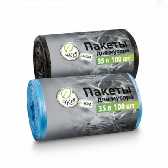 Мешки для мусора 35лх100шт (46*55) черные/синие Економ Мешки для мусора 35лх100шт (46*55) черные/синие Економ