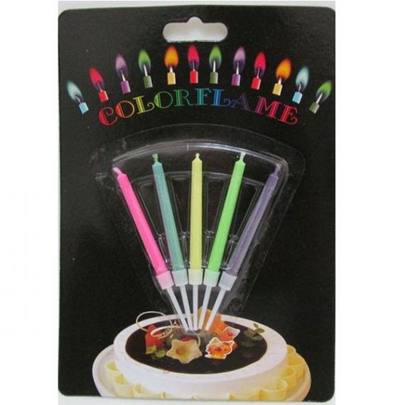 Набор свечей для торта "Цветное пламя" 5цв., 5,5*0,5см, блистер Набор свечей для торта "Цветное пламя" 5цв., 5,5*0,5см, блистер