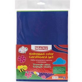 Картон кольоровий з тисненням А-4 9арк 9кольорів MAXI Картон кольоровий з тисненням А-4 9арк 9кольорів MAXI