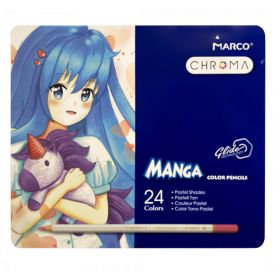 Карандаши цветные 24шт. Marco Chroma Manga в металлическом пенале, пастельные цвета Карандаши цветные 24шт. Marco Chroma Manga в металлическом пенале, пастельные цвета