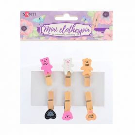 Набір прищіпок дерев'яних декоративних Happy bear 6шт*3,5см Santi Набір прищіпок дерев'яних декоративних Happy bear 6шт*3,5см Santi