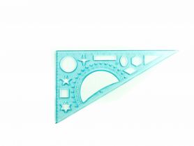 Треугольник пластиковый 60х30 20см тонированный с транспортиром + трафарет геометрических фигур Треугольник пластиковый 60х30 20см тонированный с транспортиром + трафарет геометрических фигур