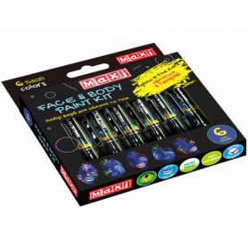 Краски для грима металлик MAXI неон, светятся в темноте (набор 6шт) Краски для грима металлик MAXI неон, светятся в темноте (набор 6шт)