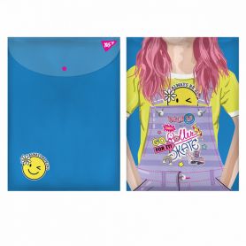 Папка пластикова А-4 на кнопці YES Smiley girl вертикальна Папка пластикова А-4 на кнопці YES Smiley girl вертикальна