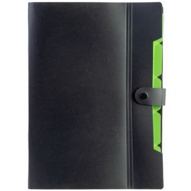 Папка пластиковая А-4 6 отд. на кнопке Optima черная, разделители салатовые Папка пластиковая А-4 6 отд. на кнопке Optima черная, разделители салатовые