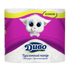 Туалетная бумага рулон с гильзой 4шт 2-х слойная (целлюлоза) белая Econom Диво 130отрывов Туалетная бумага рулон с гильзой 4шт 2-х слойная (целлюлоза) белая Econom Диво 130отрывов