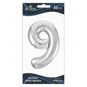 Шар воздушный Цифра 9 серебро фольга 80см Pelican Шар воздушный Цифра 9 серебро фольга 80см Pelican
